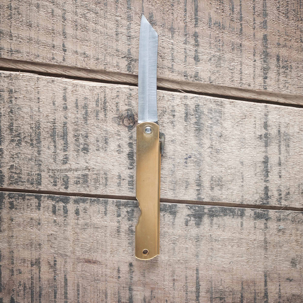Higonokami Blue Steel Folding Knife Large Brass Handle | Tosho Knife Arts