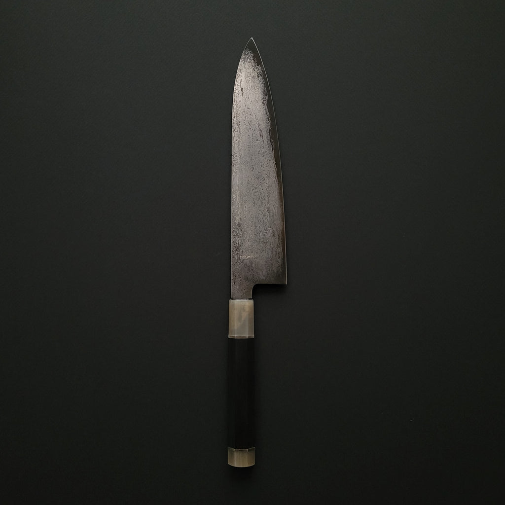 Hiromune Takaba Damascus Gyuto 240mm Ebony with Silver Spacer Handle (Pre-owned)