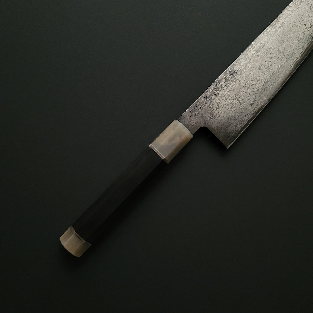 Hiromune Takaba Damascus Gyuto 240mm Ebony with Silver Spacer Handle (Pre-owned)