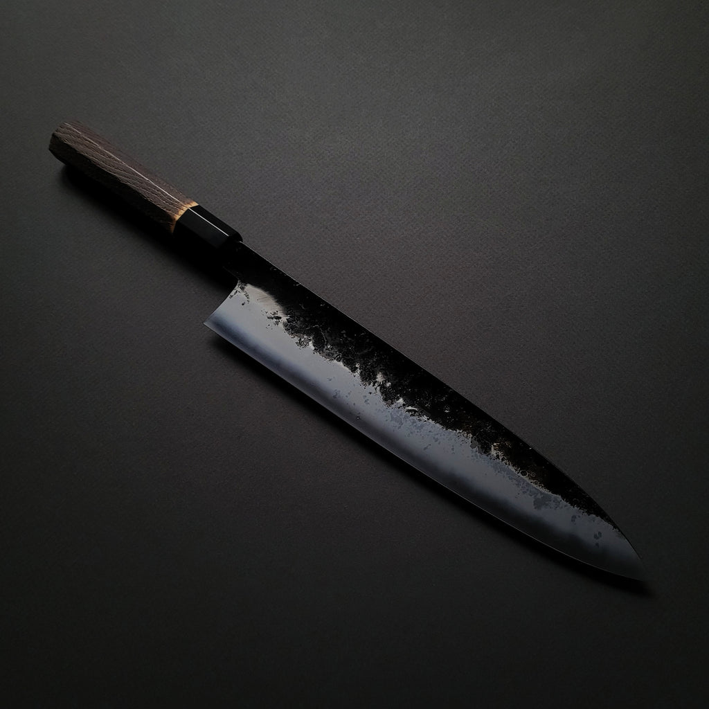 Tosho x Funaki White #2 Kurouchi Gyuto 250mm Burnt Chestnut Handle (Ivan Polished / #001)