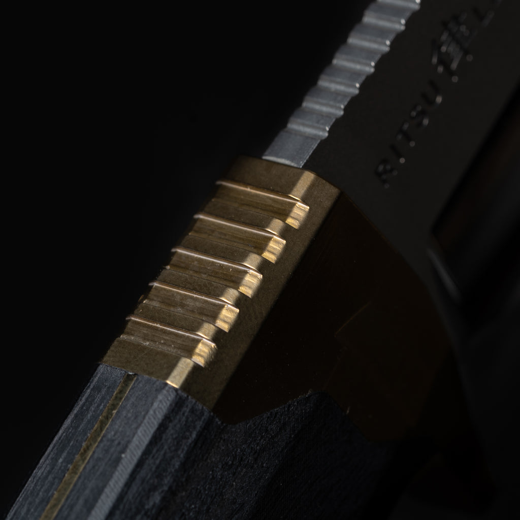 Rockstead RITSU-ZDP (Gold) Fixed Blade 95mm Wood Micarta/Gold Titanium Handle