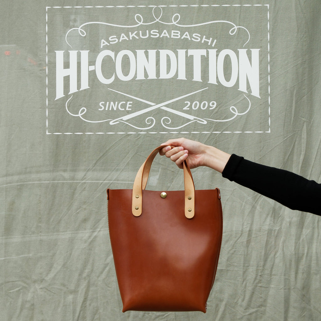 HI-CONDITION Italian Leather Tote Bag Small (Natural Brown)